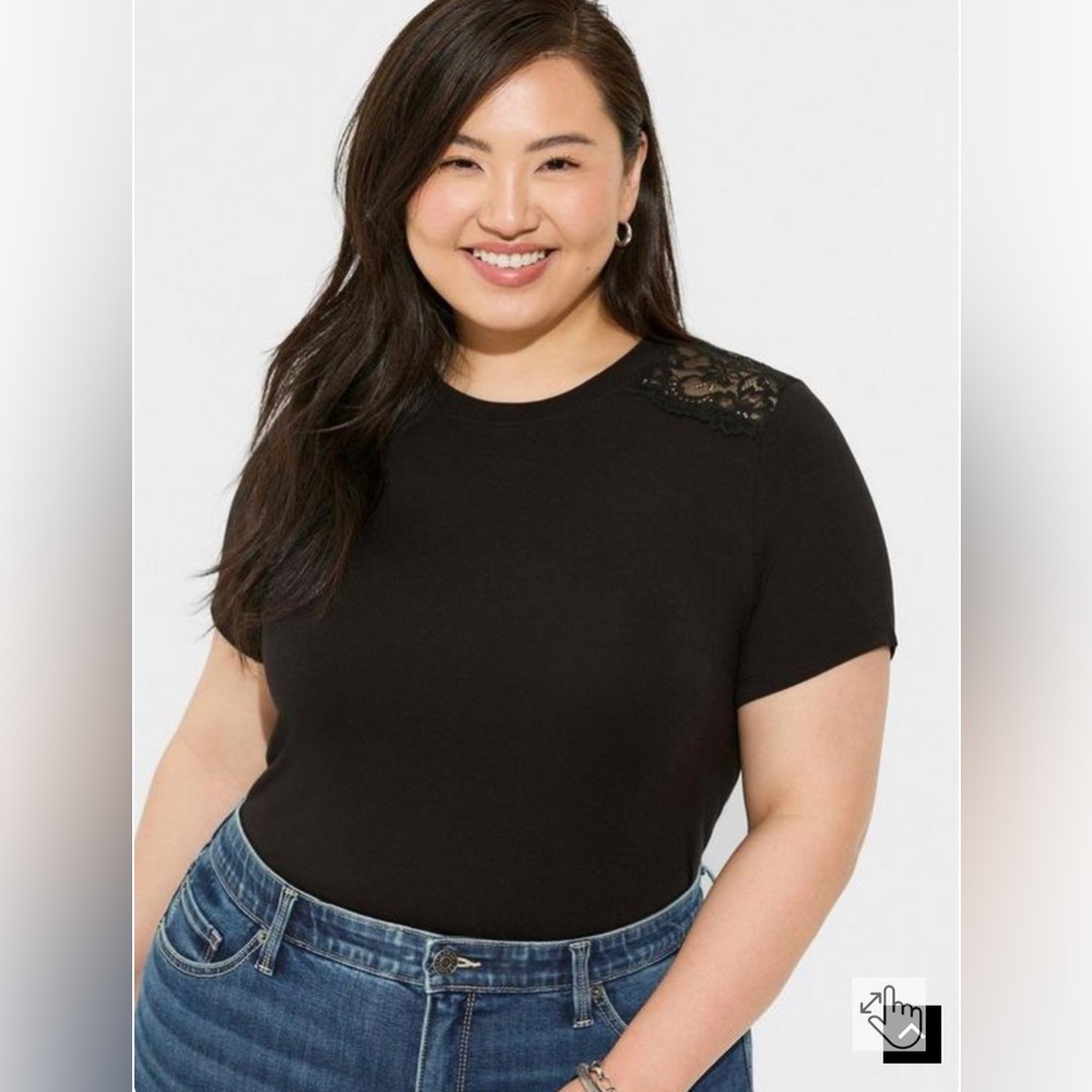 Plus Size: Torrid Super Soft Crew Neck Lace Yoke Tee